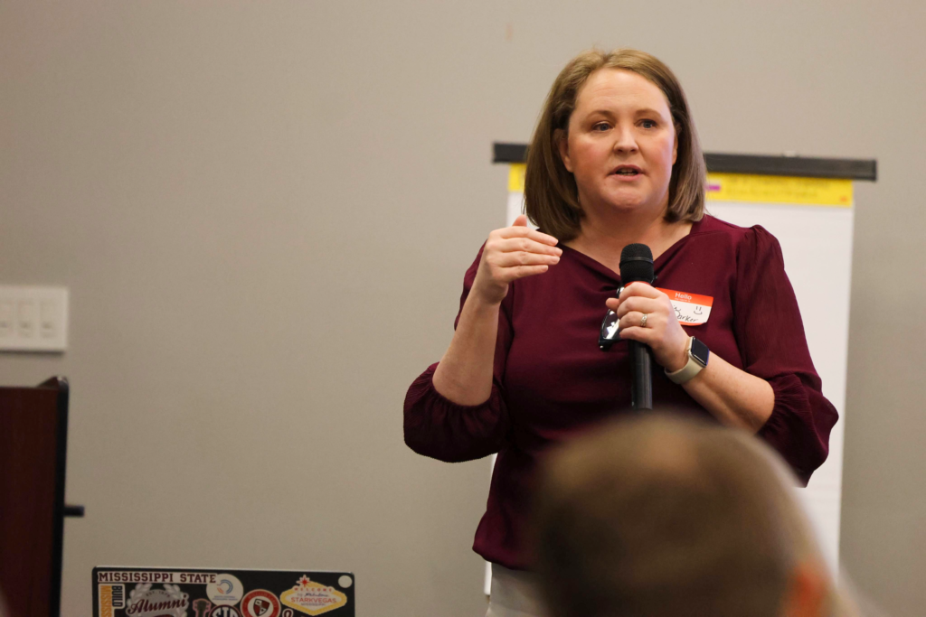Robin Parker speaking to attendees at the summit
